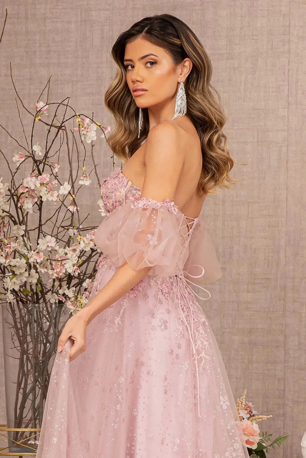Dusty Rose prom evening dress strapless bodice detail