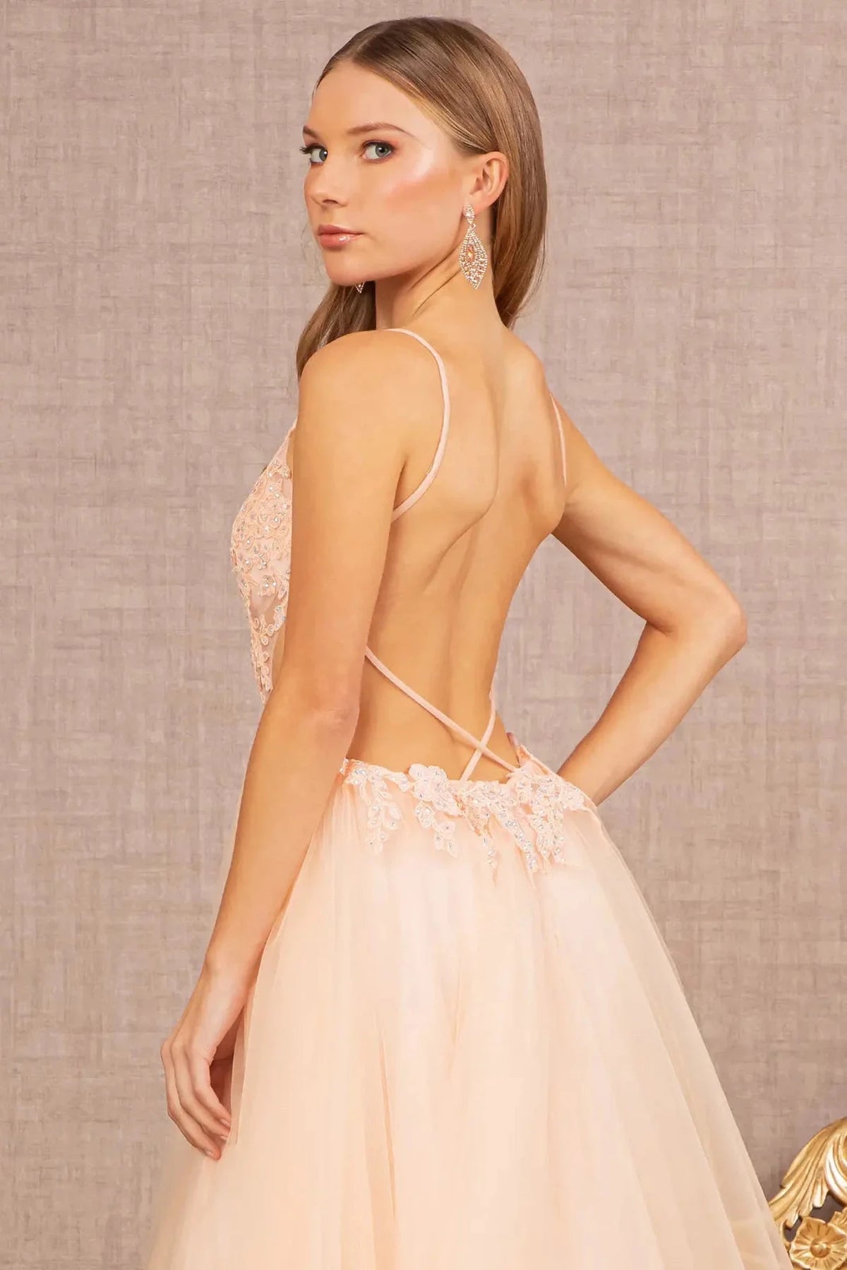 Blush prom evening dress a-line skirt detail