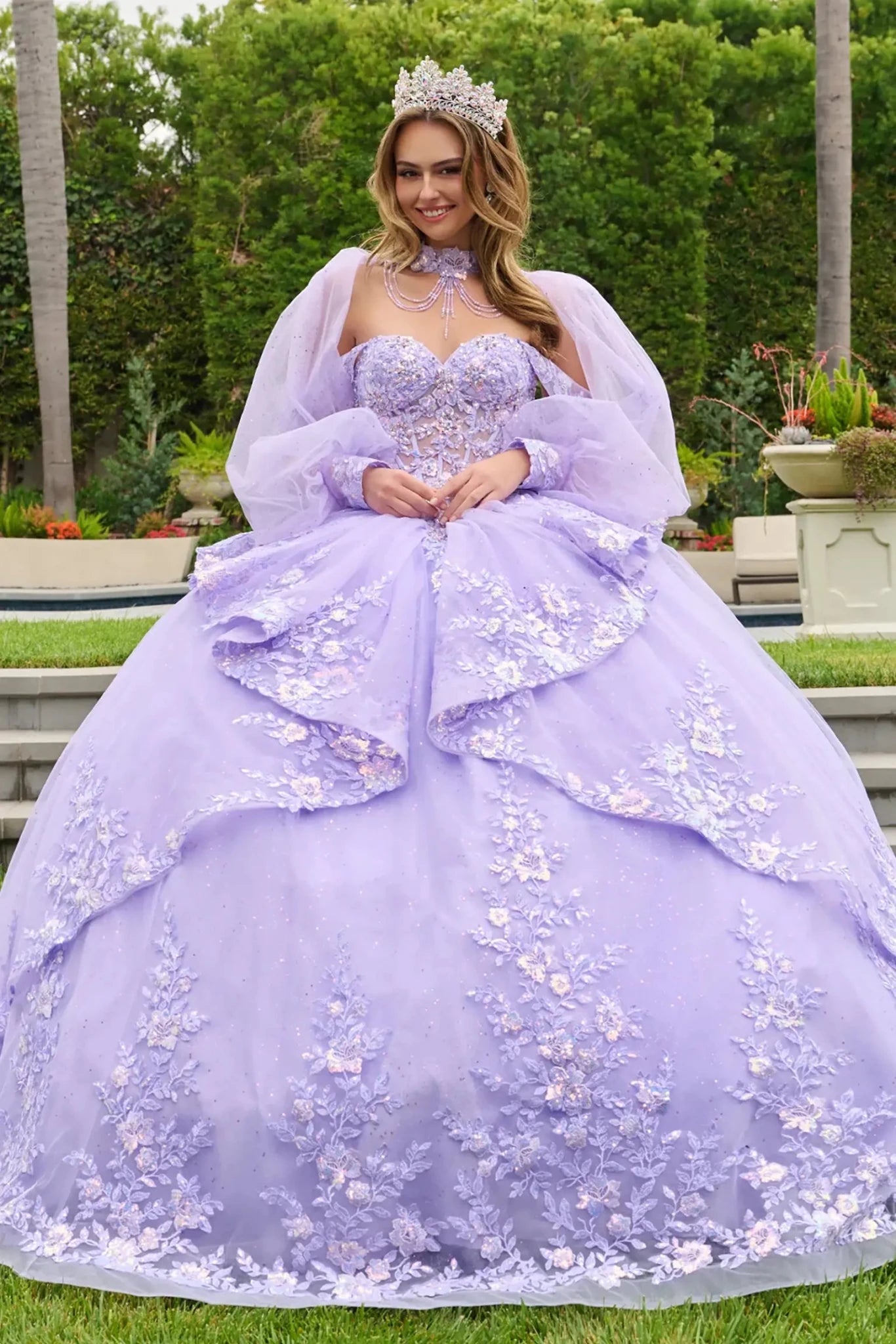 elegant quinceanera dresses Lilac Quinceañera Ball Gown with Basque Corset and Floral Embroidery M / Lilac Add Ons:Add seals ($81.78)/No stand offs Soft cup Inserts Coast Sequin Boucle Shift Spring summer 25