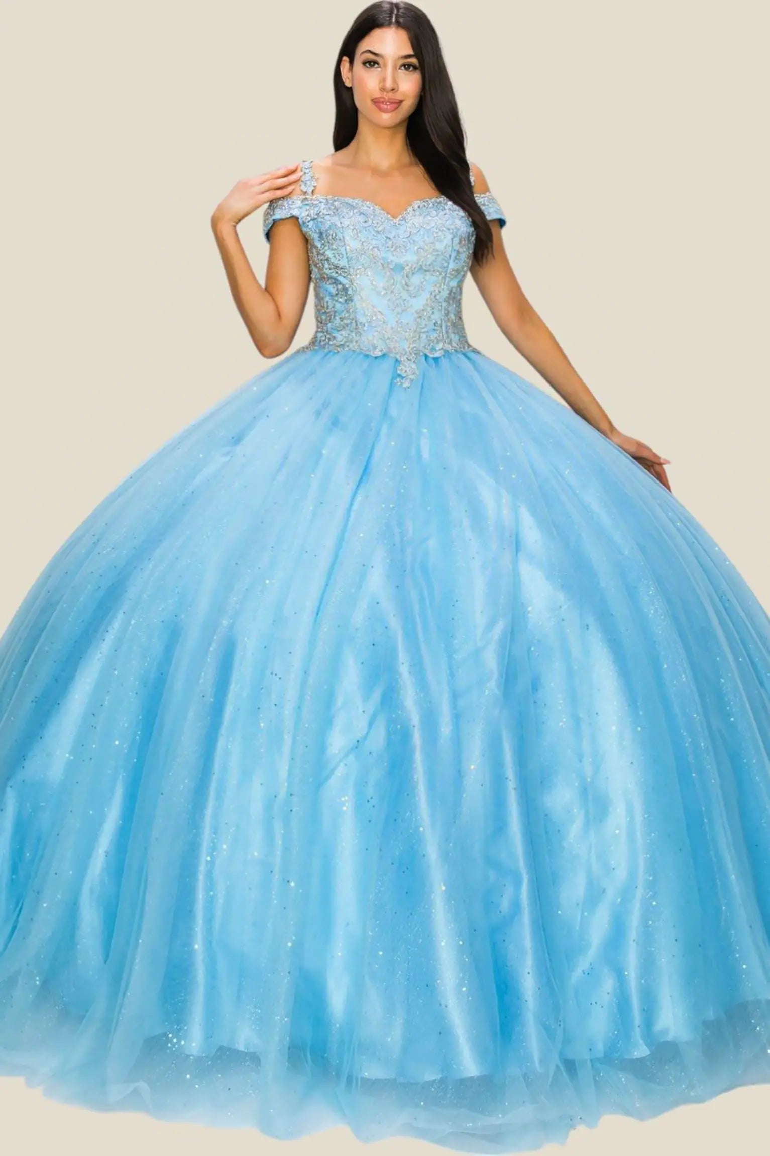 Beautiful Blue Ball Gown Light Gold Coiled Rhinestone Glittered Tulle S / Blue Beautiful Blue Ball Gown Light Gold Coiled Rhinestone Glittered Tulle S / Blue
