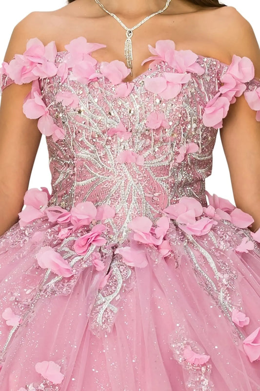 Pink dress with floral details and silver embellishments