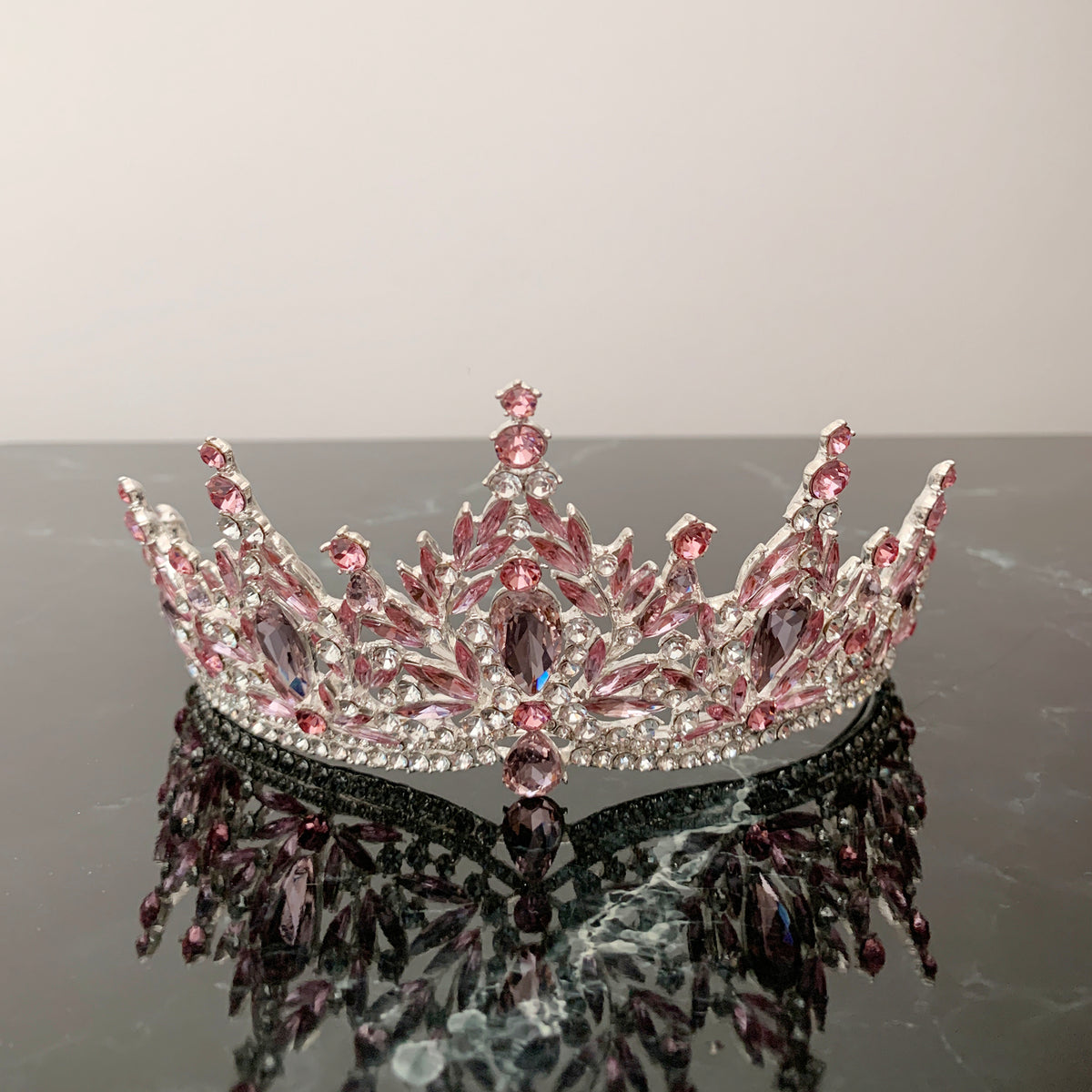 Pink silver rhinestone quinceañera tiara.