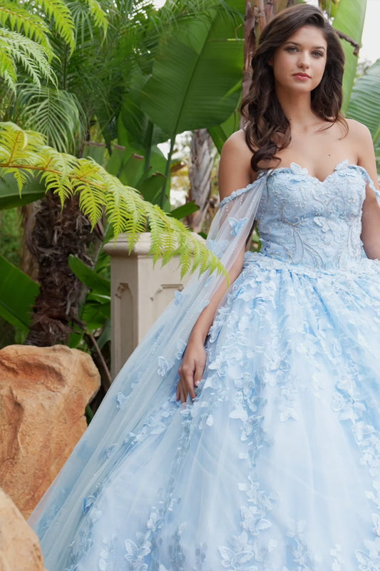 Quinceanera | Blue 3D Butterfly Glitter Quince dress with Stunning Cape | Aida dress | 3 Colors Available video