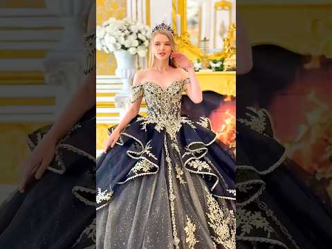 Black Ball Gown with Embellished Off-Shoulder Straps, Corset Bodice, Ruffled Skirt & Detachable Bow
