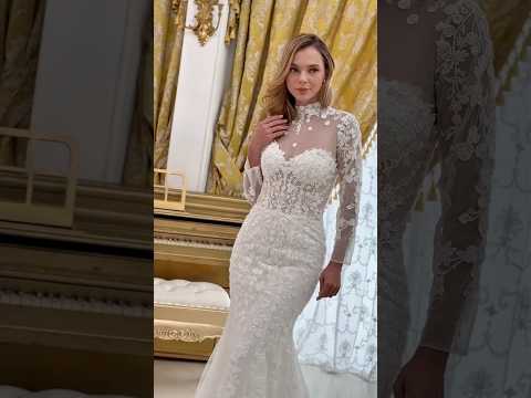 video of the trumpet wedding gown with long sleeves