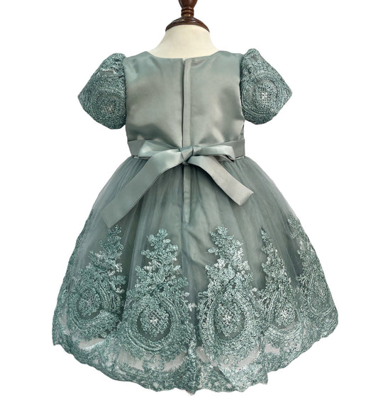 Sage Baby Elegant Embroidered Sleeved Tulle Dress | Ivy dress