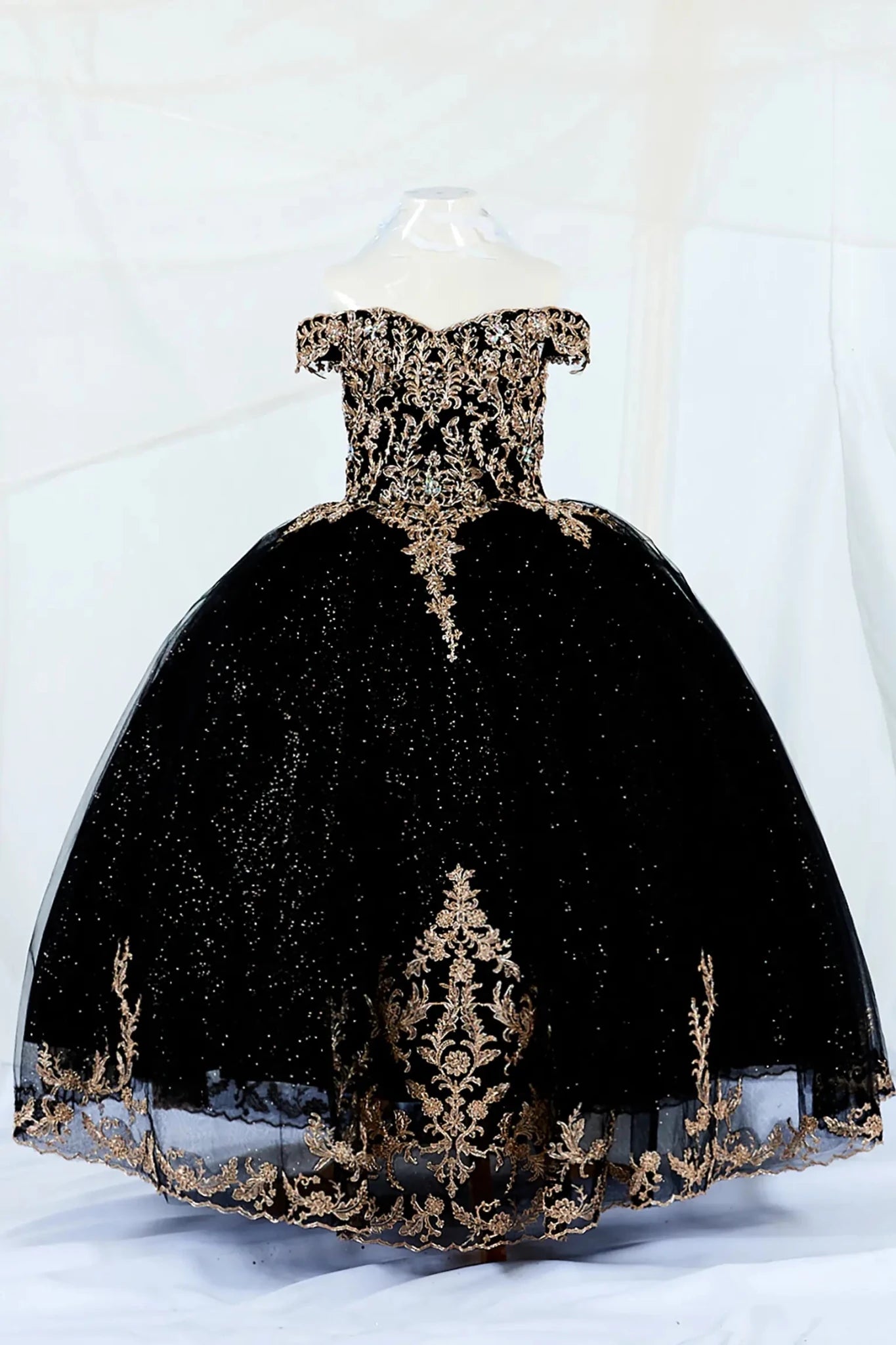 Black Kids Mini Quinceanera Ball Gown with Glitter Tulle 14 / Black