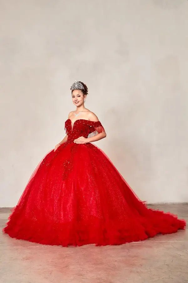 red glitter quinceanera dresses M2K89450