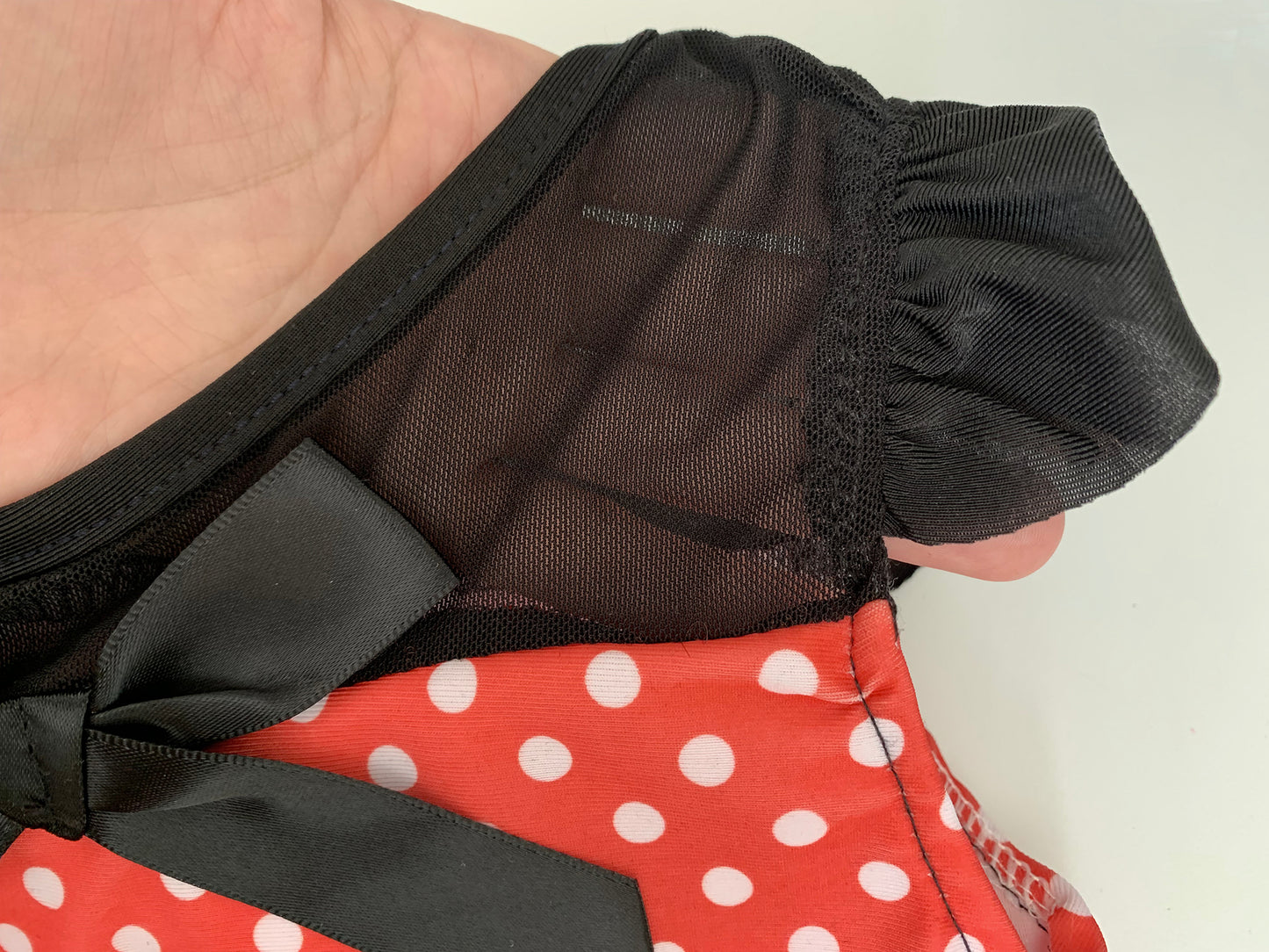mesh black and red with white dot kid swimwear
