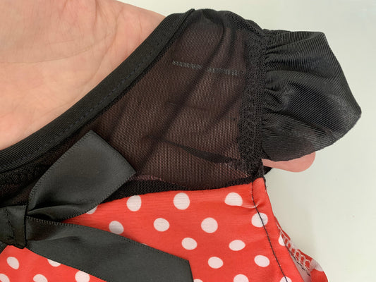 mesh black and red with white dot kid swimwear