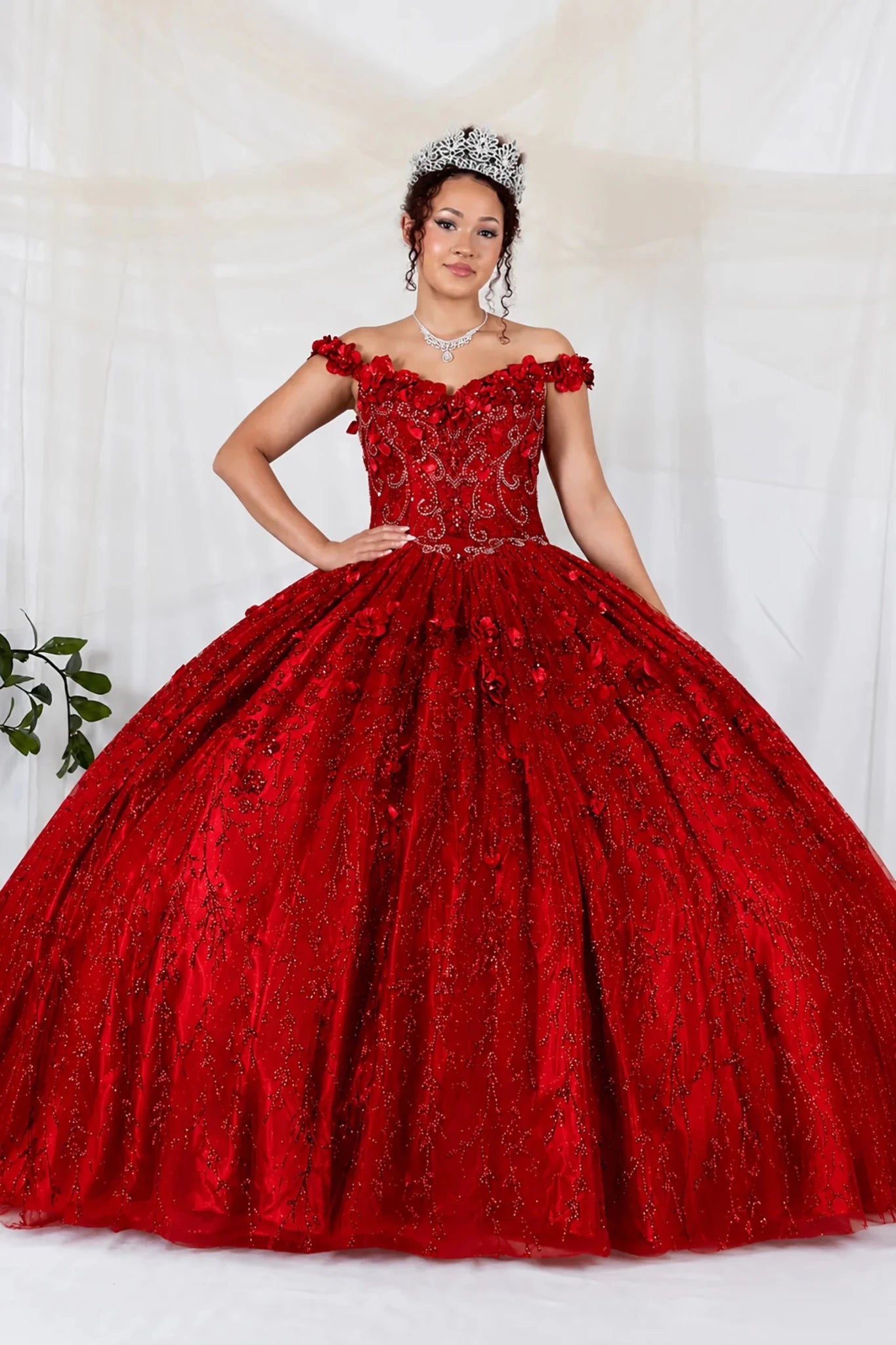 red quinceanera dresses off the shoulder Quinceañera Ball Gown with Floral Applique 3XL / Red The rich red hue Womens Dresses Black T Size:37.5 clothings