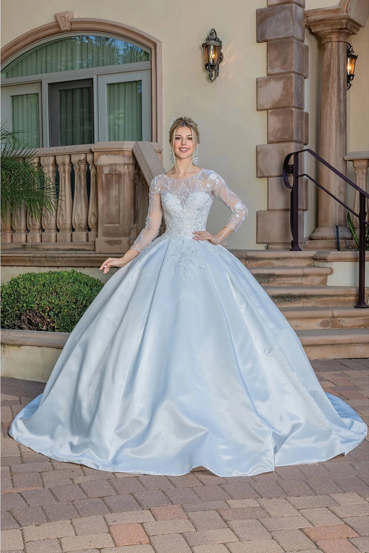 Featuring a floor-length skirt, this Off-White wedding dress is shown in full view.