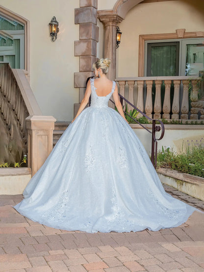 Back full Length view of Luxurious Off White Embellished Wedding Ball Gown