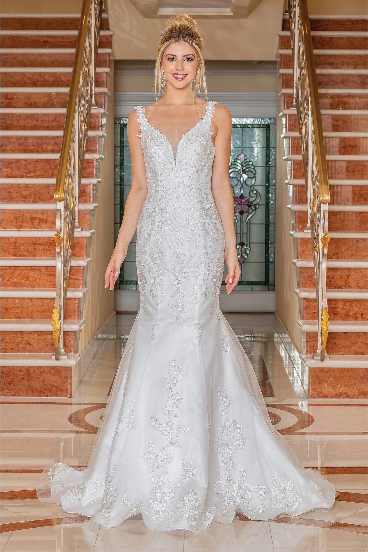 Featuring a floor-length skirt, this Off-White wedding dress is shown in full view.