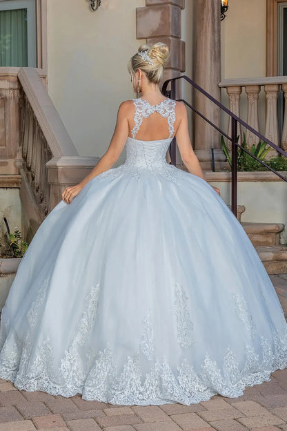 Back full Length view of Exquisite Off White Lace Appliqué Back full-Skirt Wedding Gown