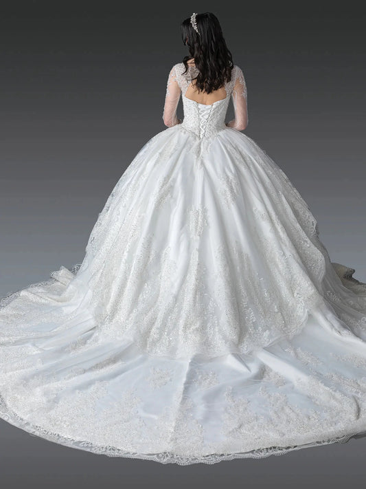 Back full Length view of Imperial Off White Long-Sleeve Ball Gown Wedding Dress