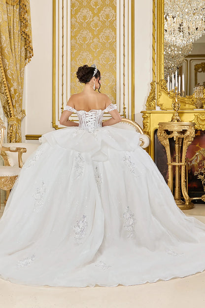 Back full Length view of Enchanting Off White Floral Corset Wedding Ball Gown