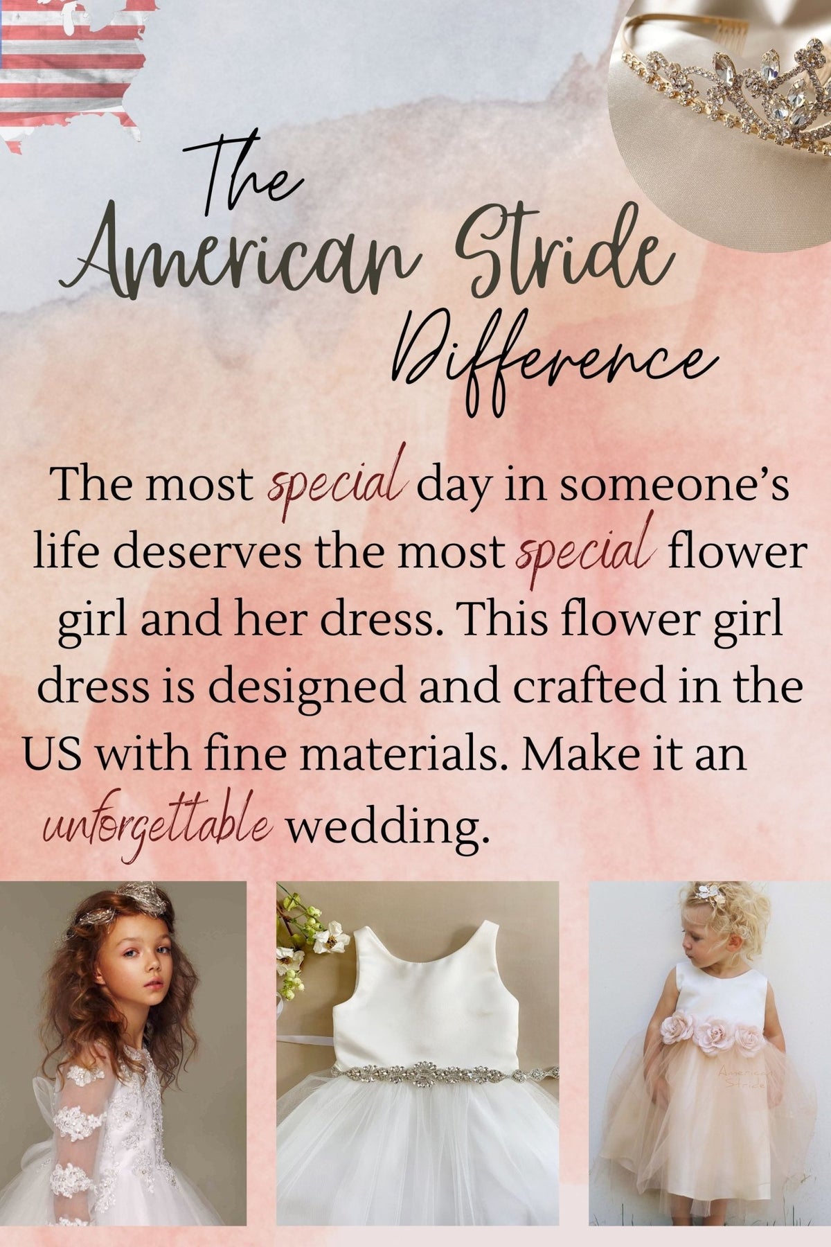 Front view of multi color Satin and Tulle flower girl dress with Floral and Rhinestone Embellishment.