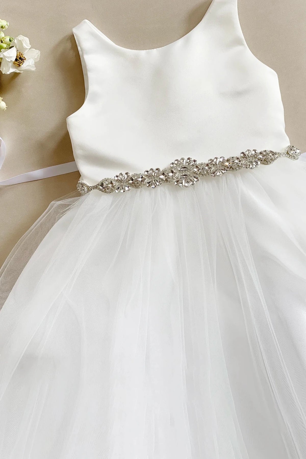 Flower girl 4 - Layer Tulle flower girl dress with a Detachable Beautiful Rhinestone belt.