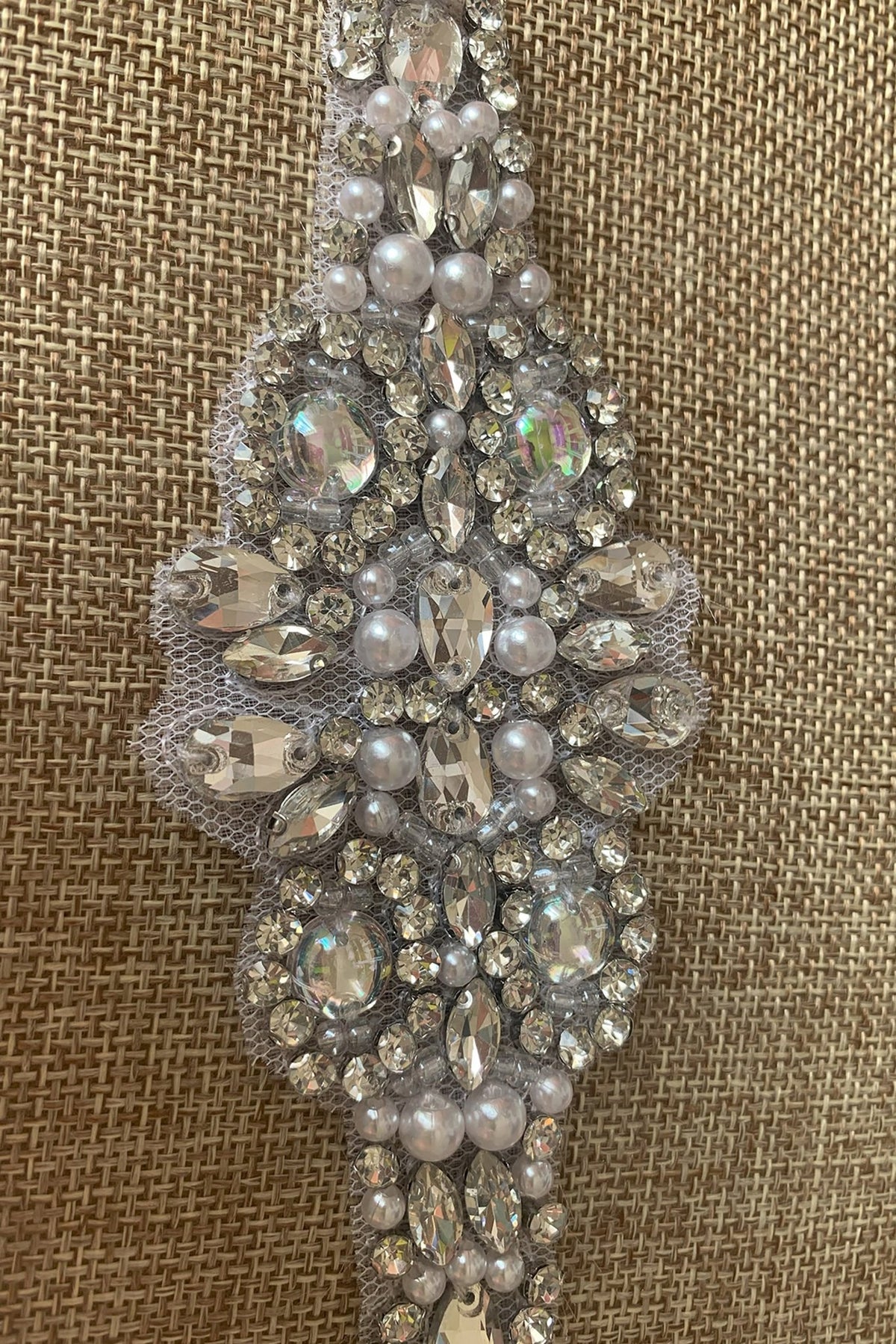 Decorative silver belt with pearls and crystals. Flower girl dress.