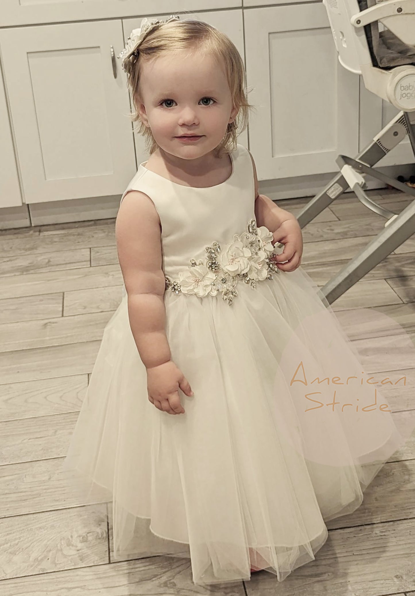 USA Made | Floral and Rhinestone Satin and Tulle Flower Girl Dress | Size 6M - Teen | Grace dress baby in the dress