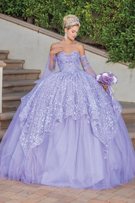 Quinceanera | Lilac Mesmerizing Strapless Sweet 15 Ball Gown | Mirella dress | 3 Colors Available front view
