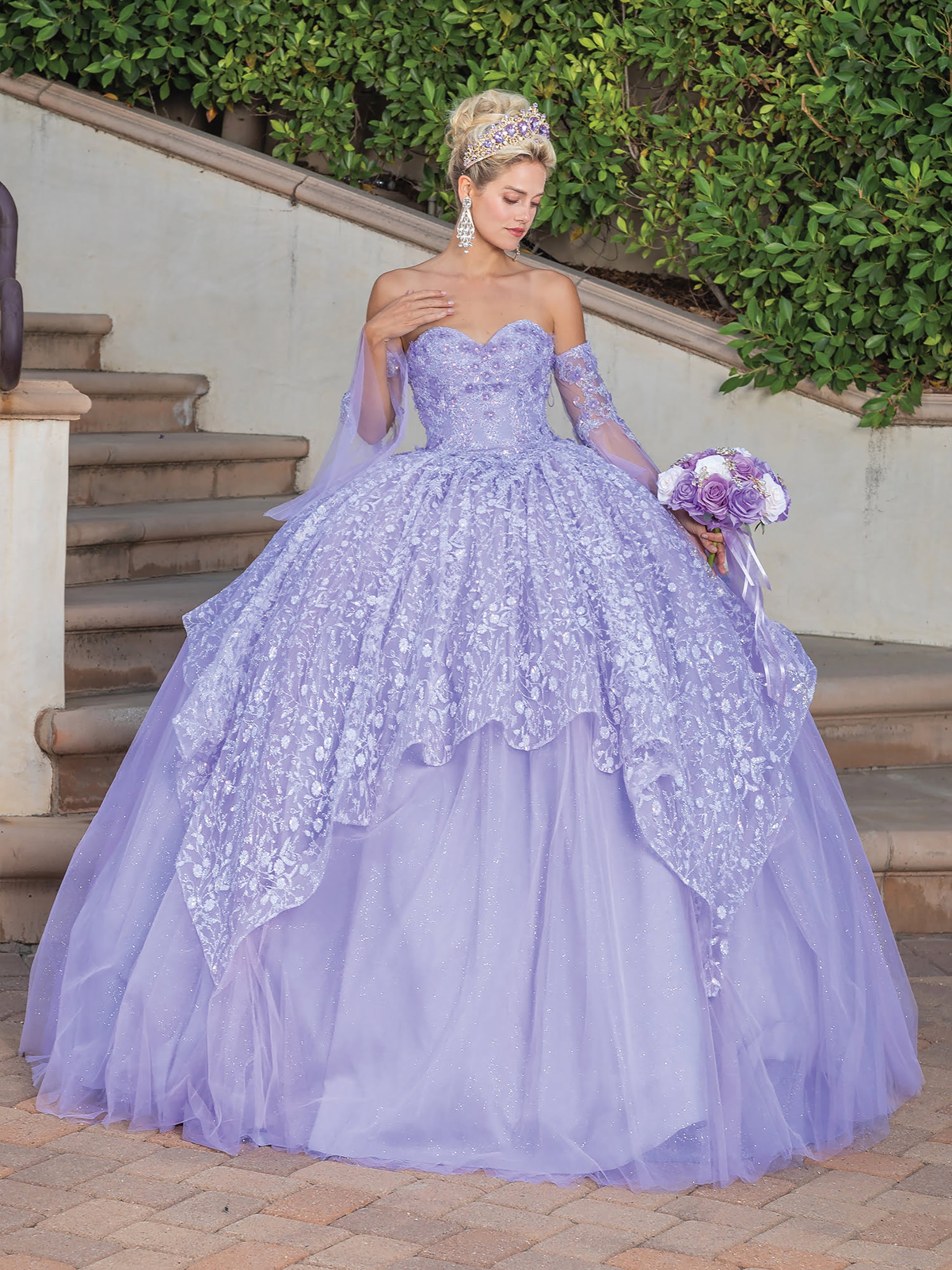 Quinceanera | Lilac Mesmerizing Strapless Sweet 15 Ball Gown | Mirella dress | 3 Colors Available front view