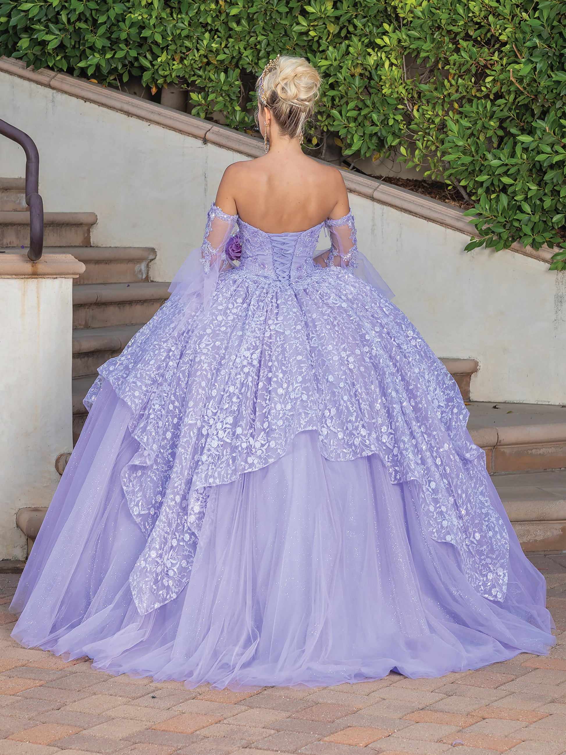 Quinceanera | Lilac Mesmerizing Strapless Sweet 15 Ball Gown | Mirella dress | 3 Colors Available back view 