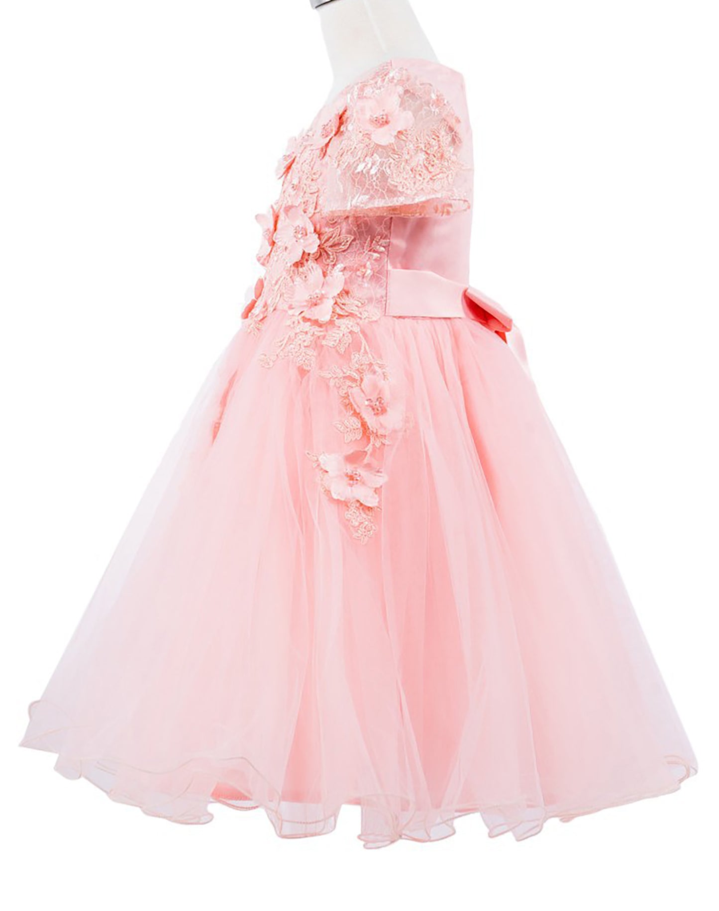 Peach Embedded 3D Floral Cap Sleeve Flower Girl Dress with Wired Tulle | Aria dress | 3 Colors Available side