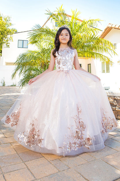 Mini Quince | Blush Luxurious Glittery Tulle Full Length 3 Anos Mini Quinceanera Dress | Renata Dress | 3 Colors front 