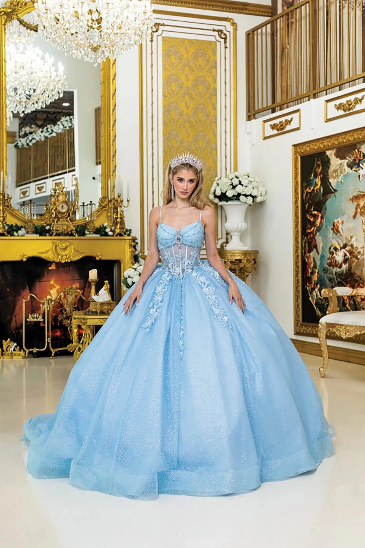 bahama blue quince dress Dancing Queen 1706 Long Quinceanera / Large up corset back