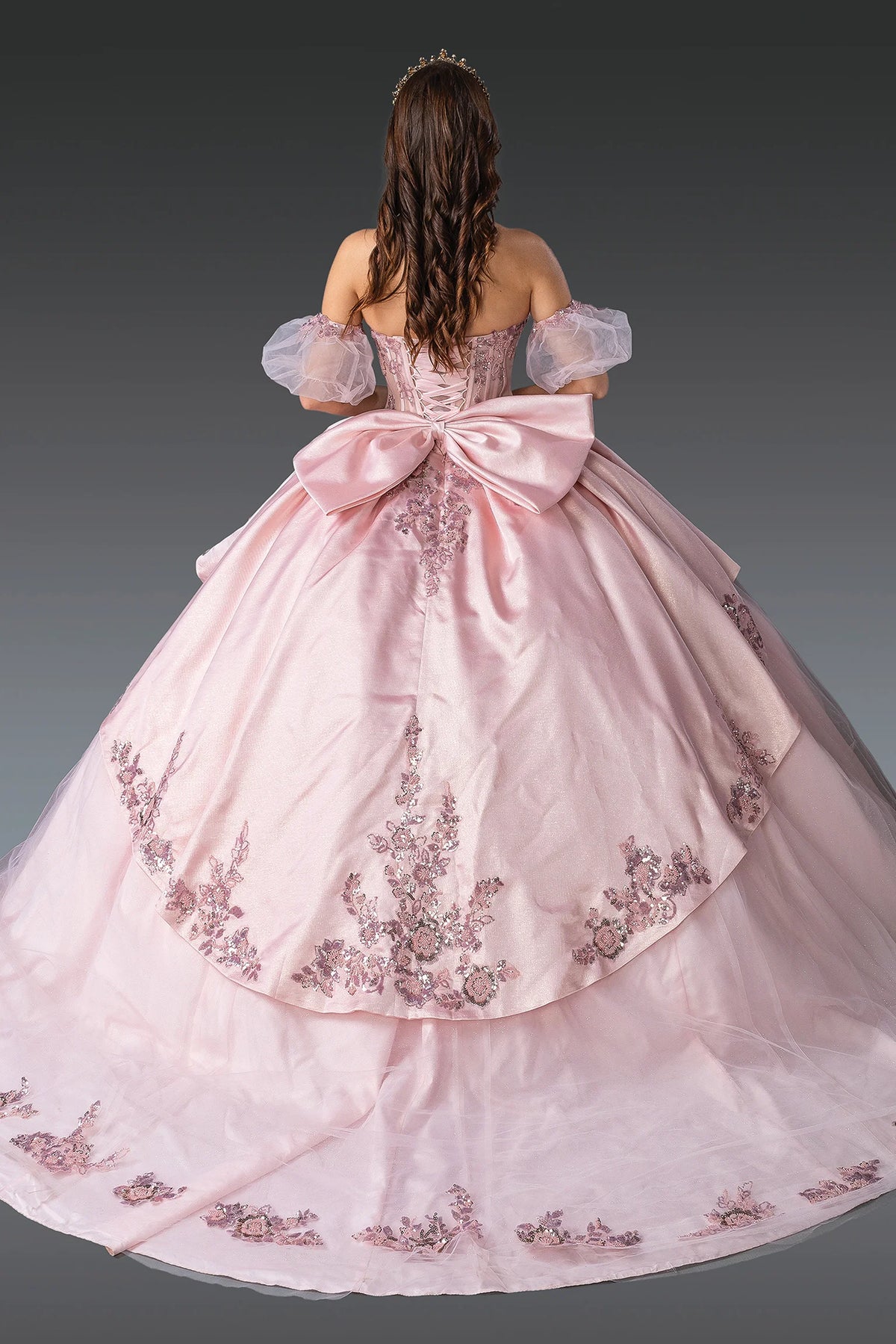 Back view of a Blush quinceañera gown showing lace-up back