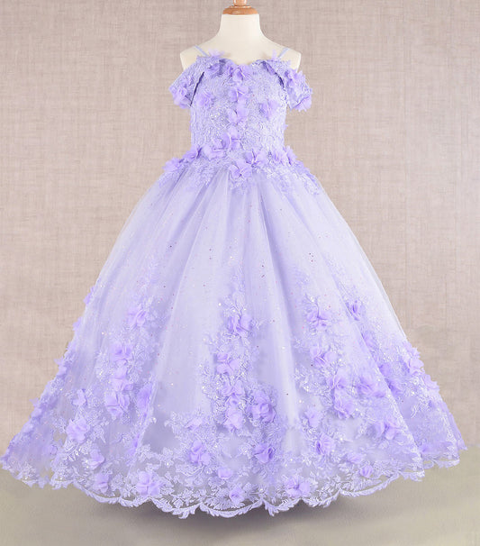 Lavender floral dress on a beige background