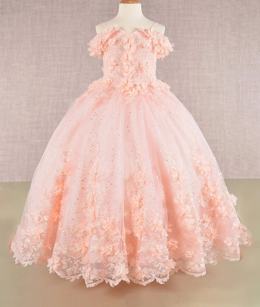 Pink floral dress on a mannequin against a neutral background