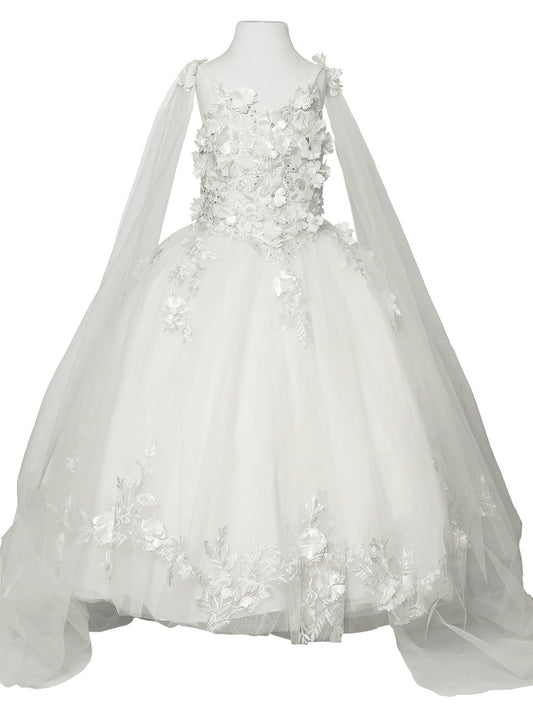 Mini Quince | White Floral Appliqué Bodice Layered Tulle Skirt Kid Ballgown Mini Quinceanera 3 Anos Dress | Lusia dress