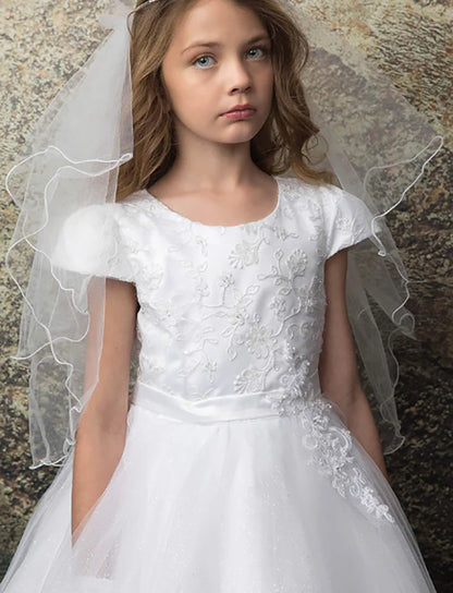 Floral Embroidered First Communion Dress | Off-White Flower Girl Dress | Cassidy Dress top zoom