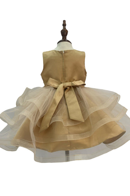 Champagne Baby Toddler Butterfly Pearl Multi-layered Tulle 1st Birthday Party Dress - back view of dress