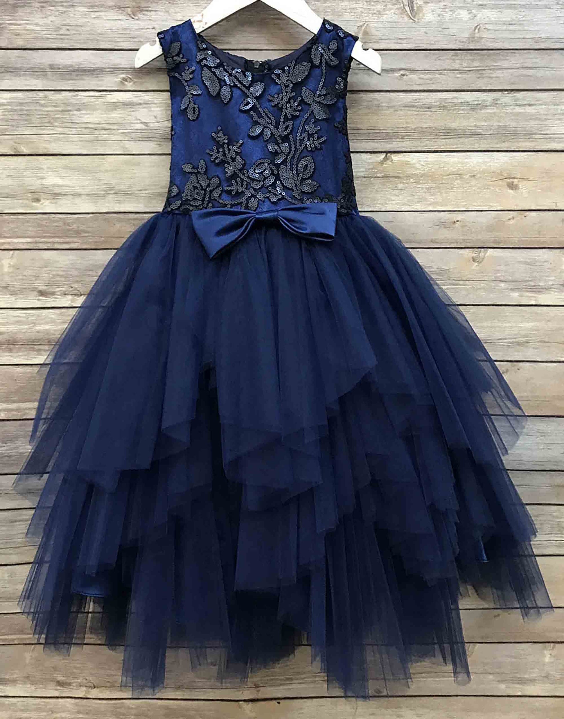 Navy USA Made | Embroidered Sequined Top with Gorgeous multiple tiered skirt - front view of dress