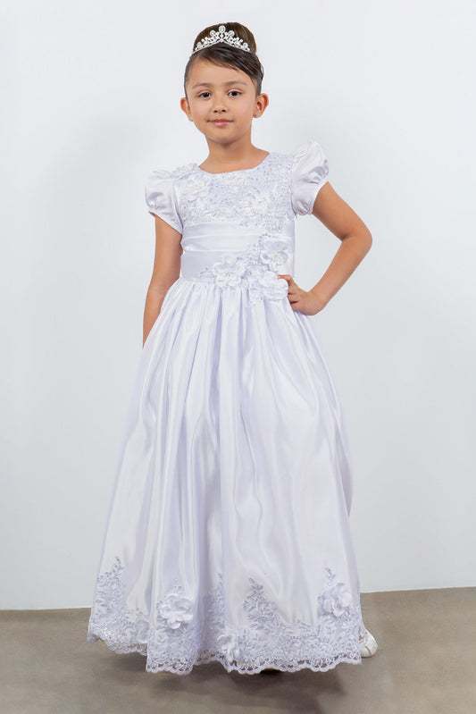 A white lace communion dress.