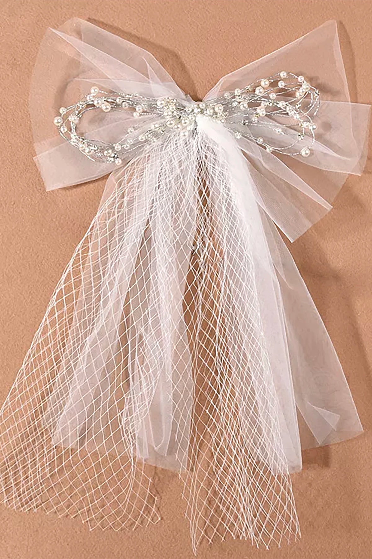 White pearl rhinestone flower girl veil.