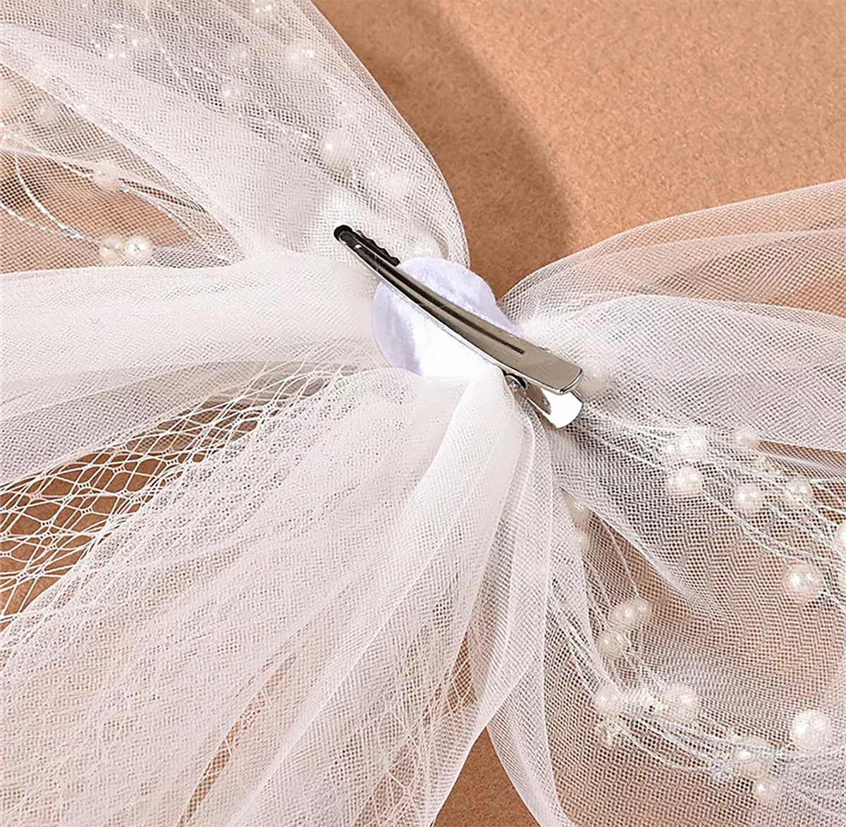 White pearl rhinestone flower girl veil.