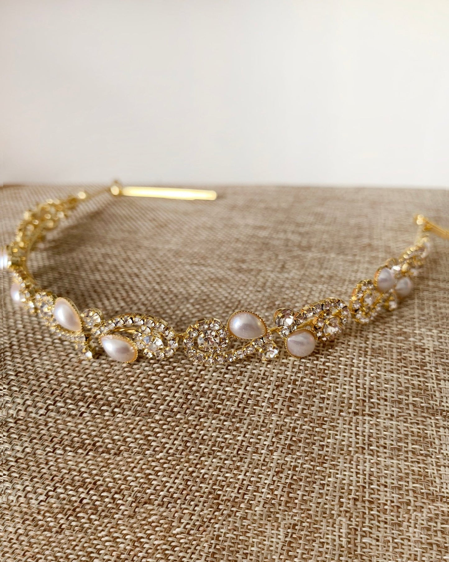 Gold pearl rhinestone bridal headpiece or sash belt.