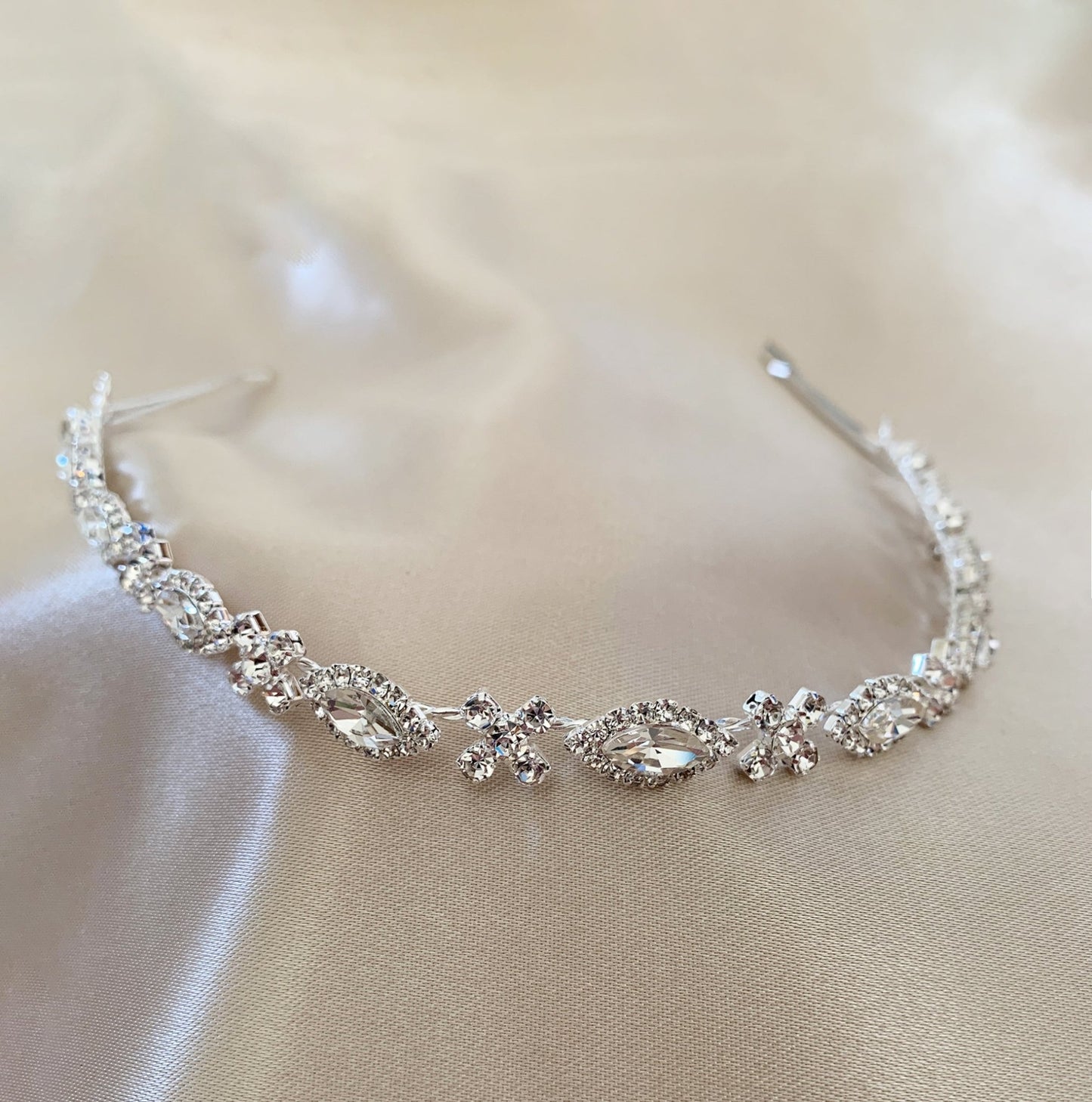 Silver pearl rhinestone bridal headpiece or sash belt.