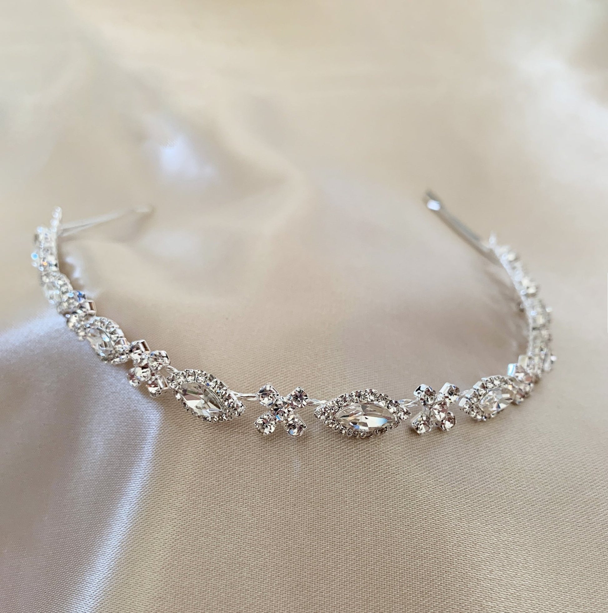 Silver pearl rhinestone bridal headpiece or sash belt.