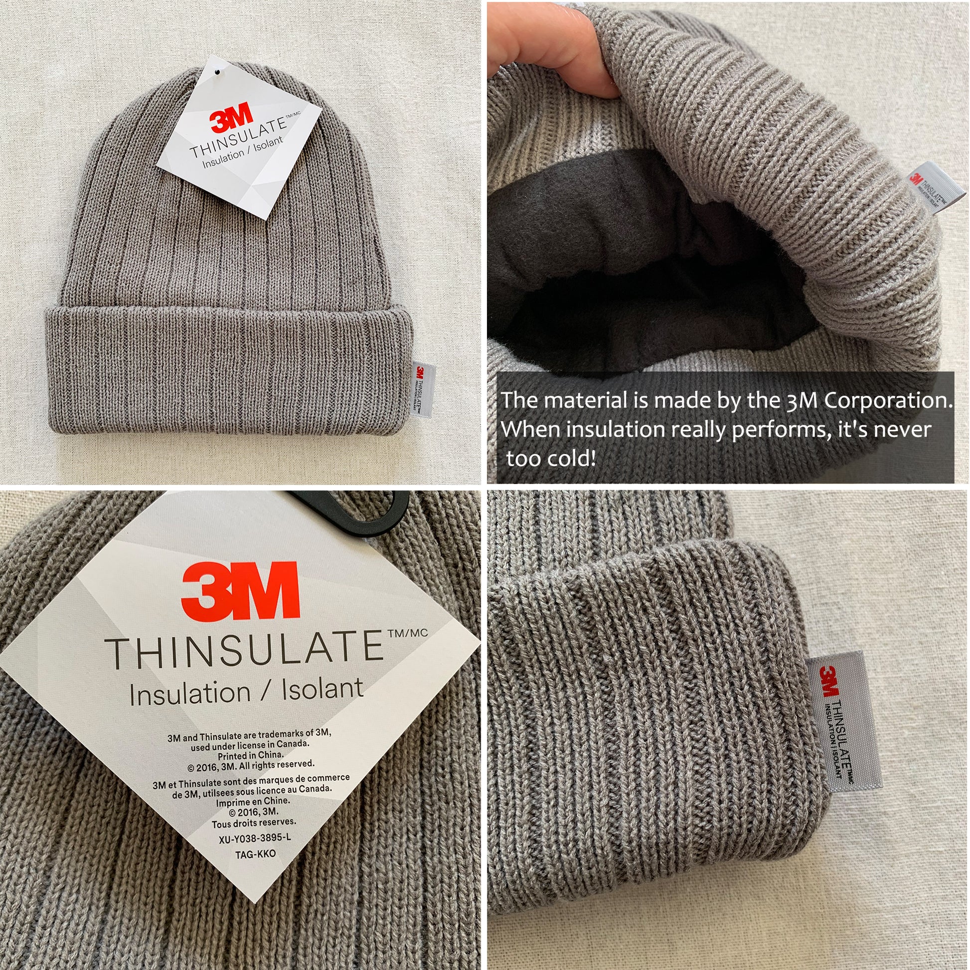 Burgundy insulated women's winter beanie, close-up view, interior detail.