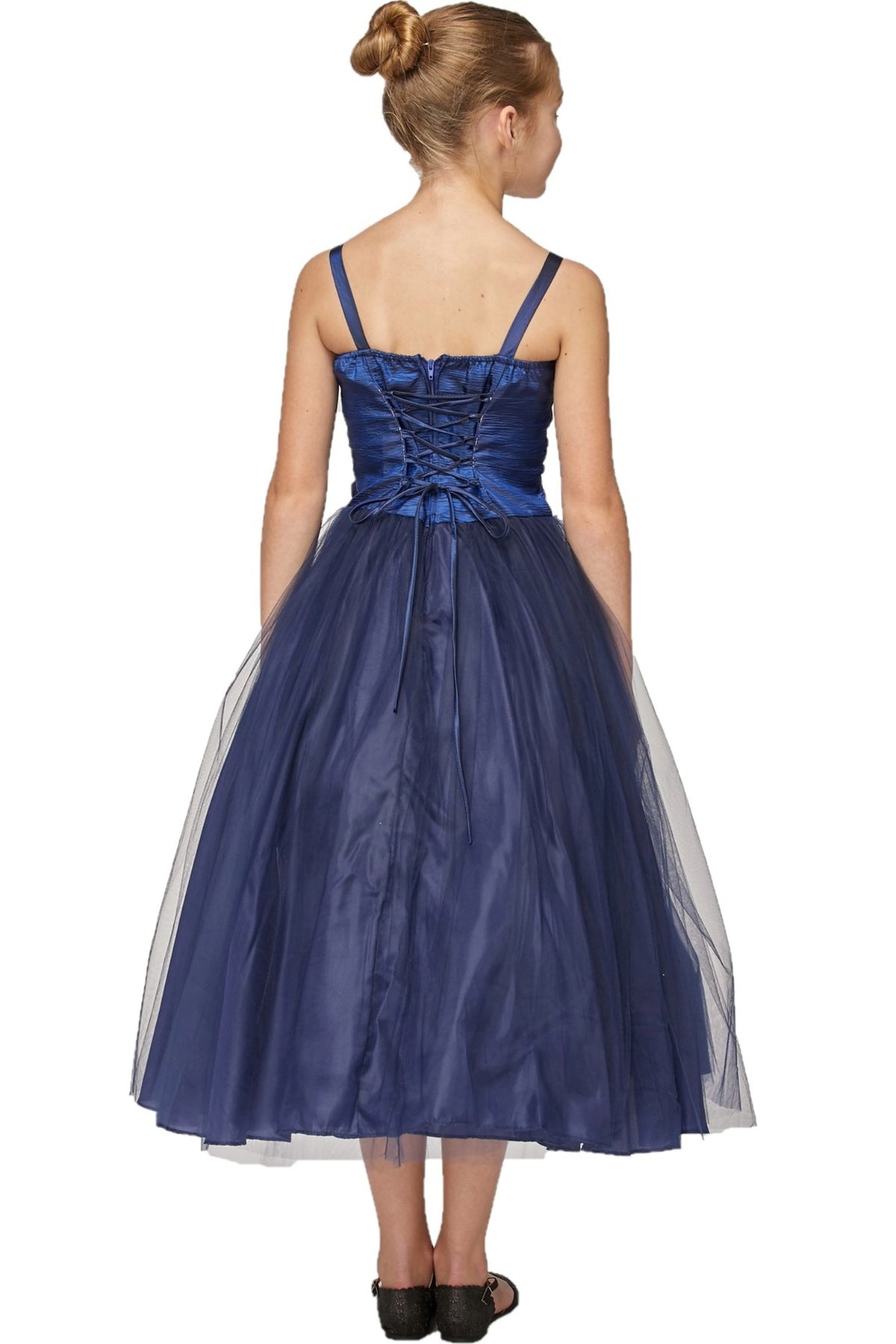 Details of this Navy mini quince dress include a satin back tie and thin shoulder straps.