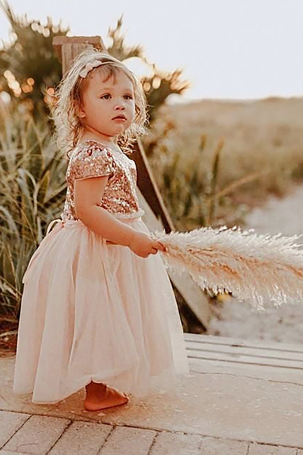 A sequin top and soft tulle flower girl dress.
