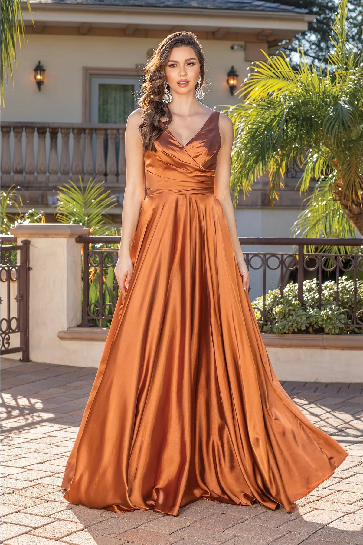 Featuring a floor-length skirt, this Sienna prom dress is shown in full view.