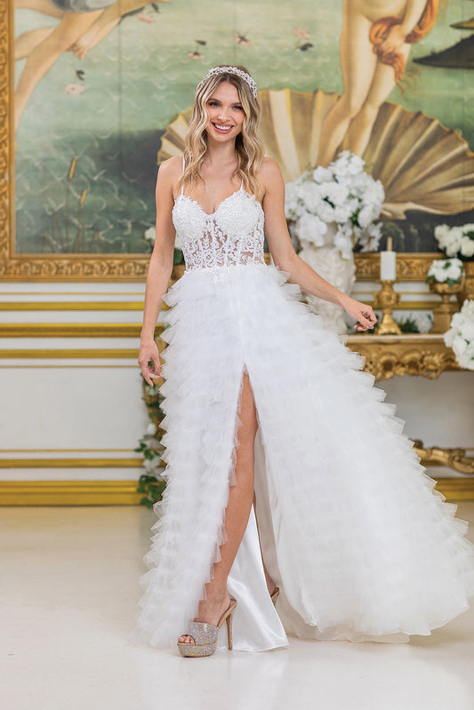 Featuring a floor-length skirt, this Off-White prom dress is shown in full view.