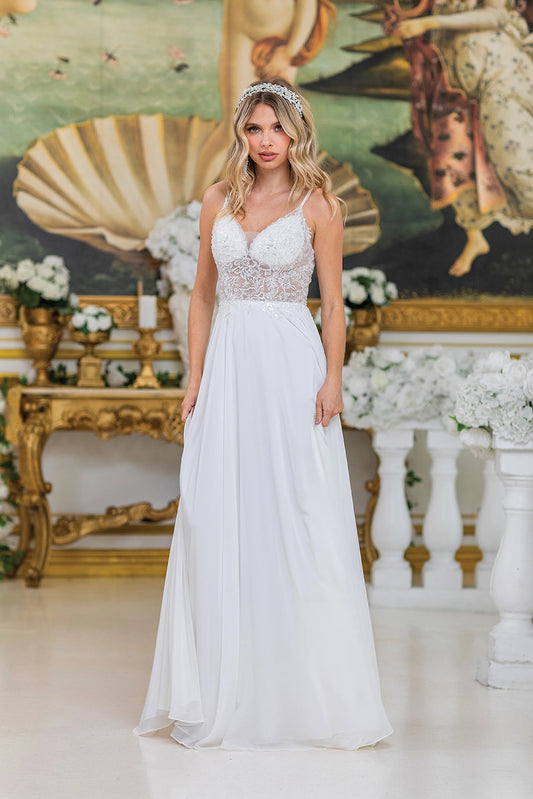 Featuring a floor-length skirt, this Off-White prom dress is shown in full view.